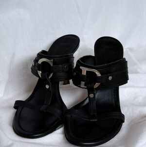 Dior Black Leather Logo Sandals 38.5